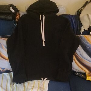 Zanerobe Black Hoodie with Cream Drawstrings